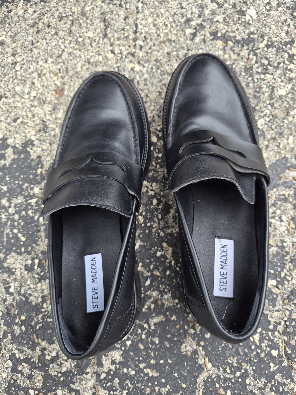 Steve Madden Black Leather Penny Loafers - Men